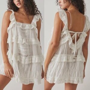 White Lace Ruffle Bloomer Romper Dress S